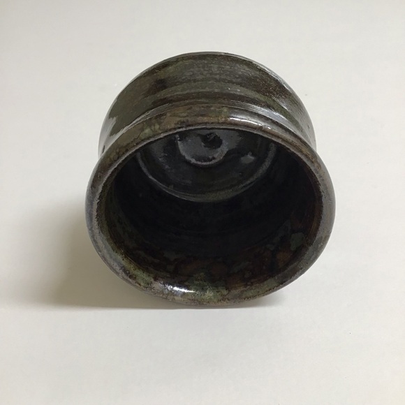 Studio Art Pottery Tea Bowl Sake Cup Handmade Green Glaze Brown Signed Vintage - Picture 13 of 16